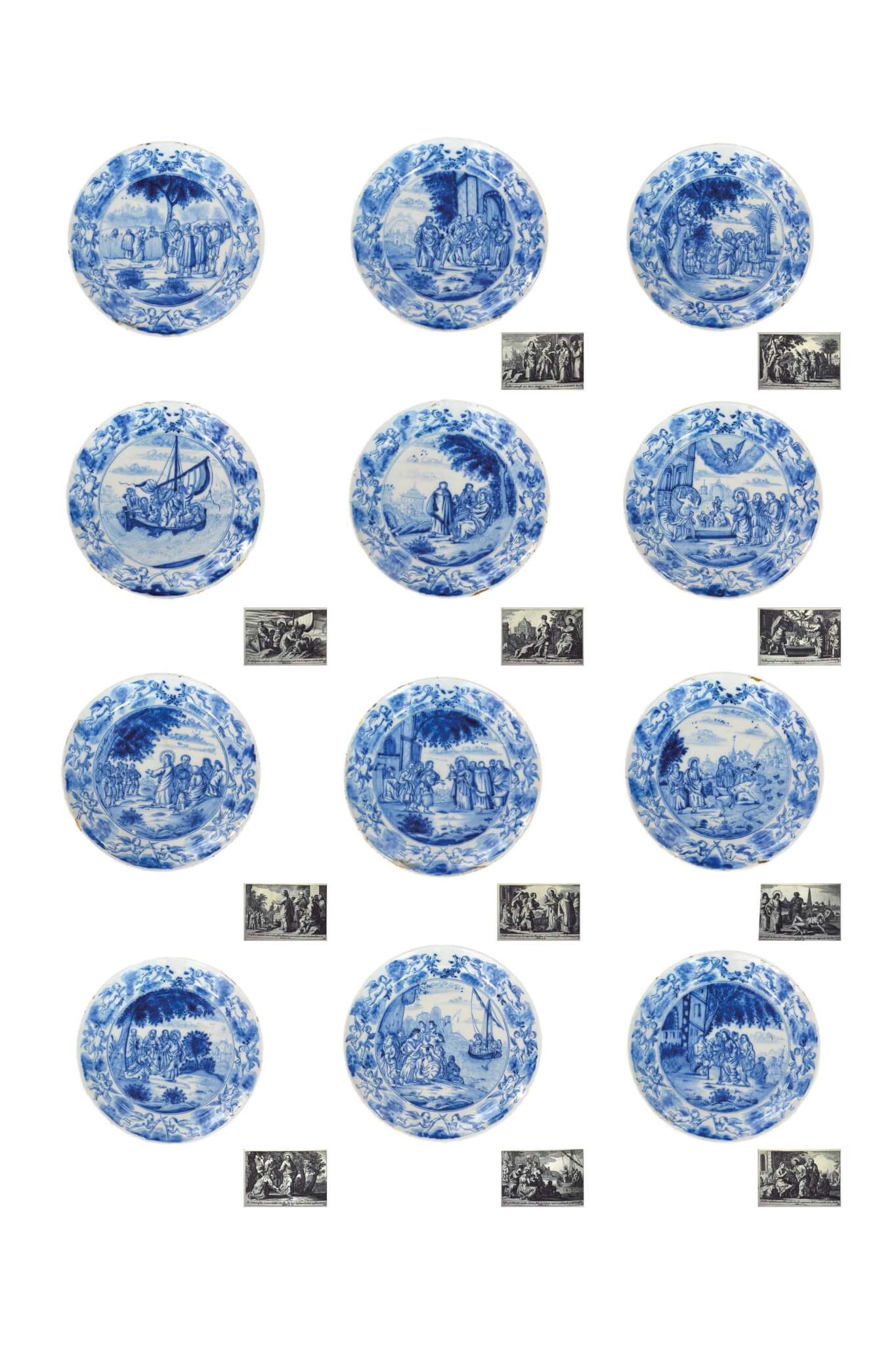 • D1835. Set of Twelve Blue and White Biblical Plates