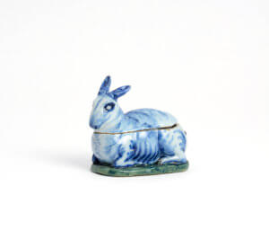 Antique Polychrome Hare Crouching