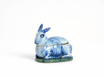 Antique Polychrome Hare Crouching