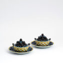 • D1870. Pair Of Polychrome Blackberry Tureens, Covers And Stands