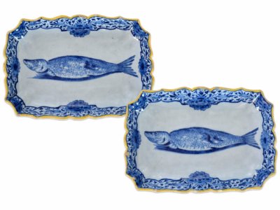 Antique Polychrome Herring Dishes