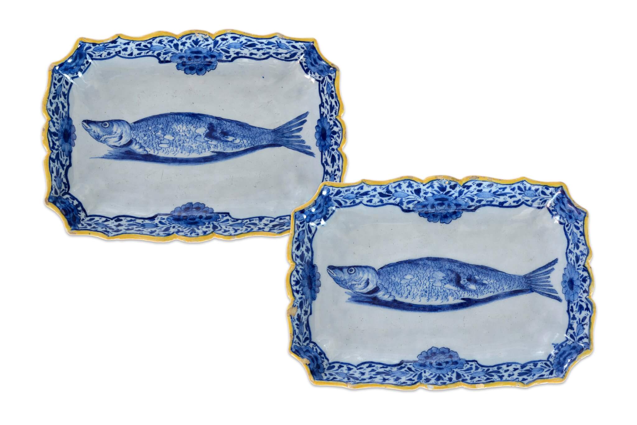 antique polychrome herring dishes