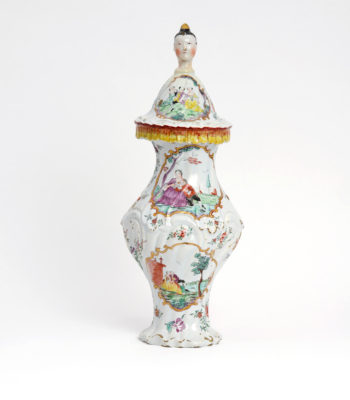 D1881. Polychrome Petit Feu And Gilded Vase And Figural Cover