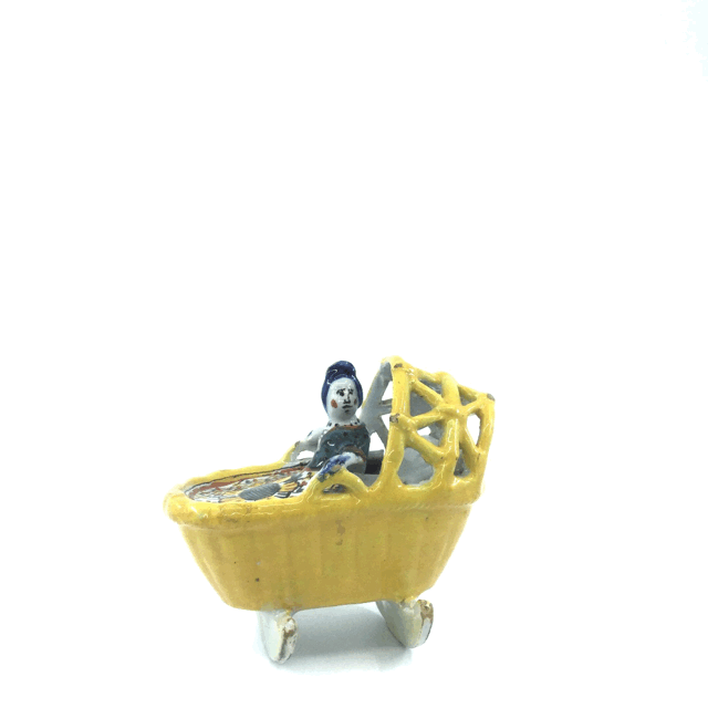 antique polychrome model of baby in cradle 3d view