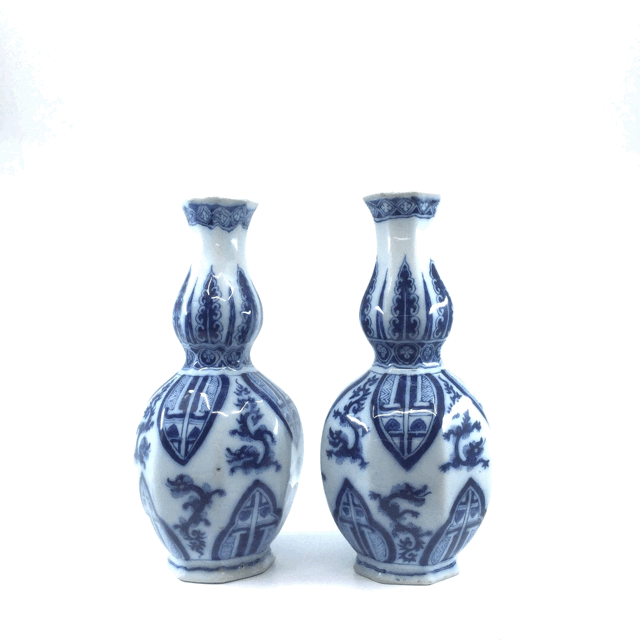 antique delftware double gourd vases 3d view