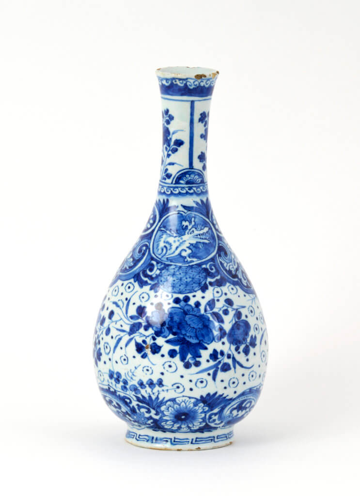 The Blue and White antique Dutch Delftware bottle vase