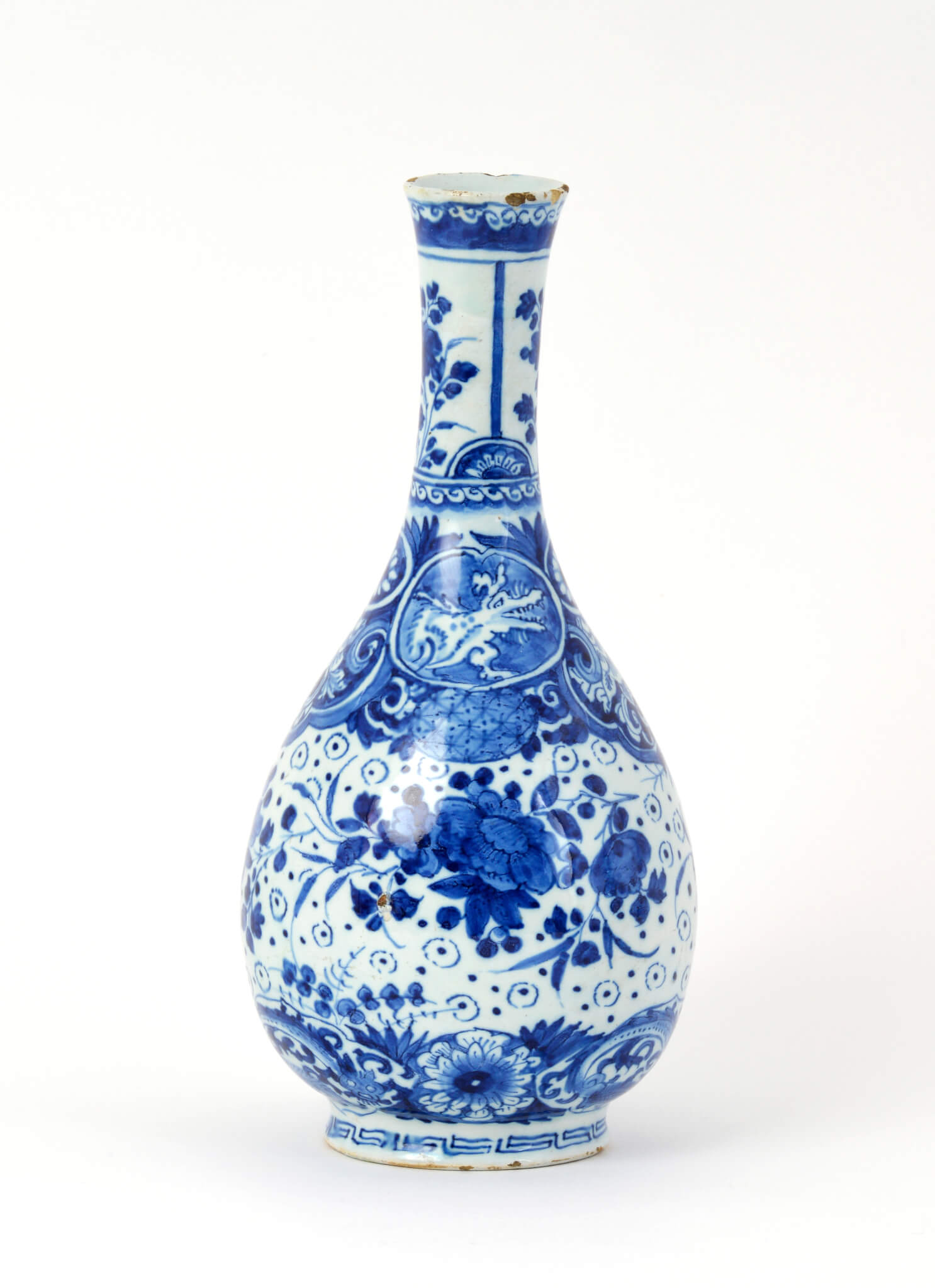 blue and white bottle vase antique Aronson delftware