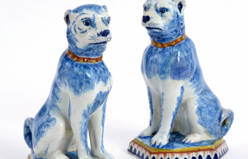 Seated Dogs Antique Delftware