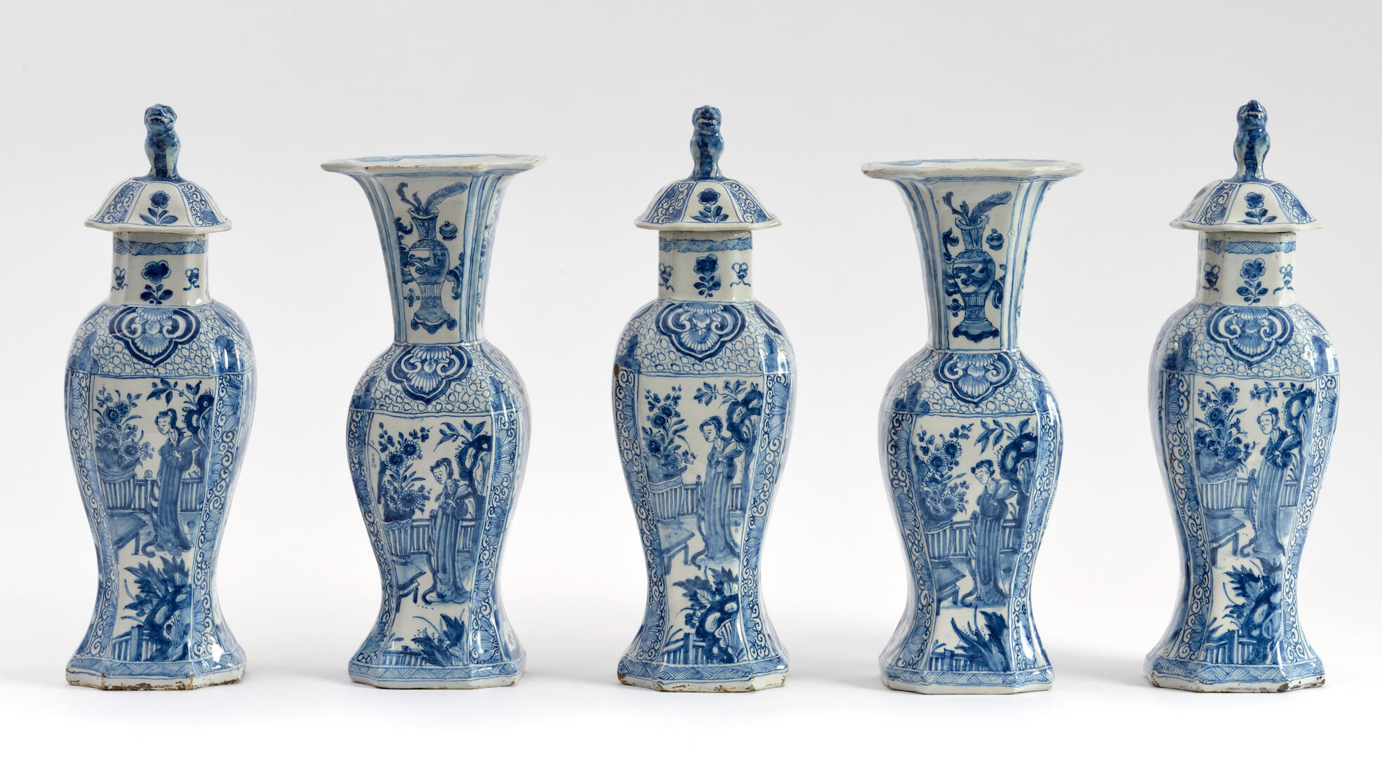 D.1840 Blue and White Garniture delftware Aronson delftware antique blue and white garniture