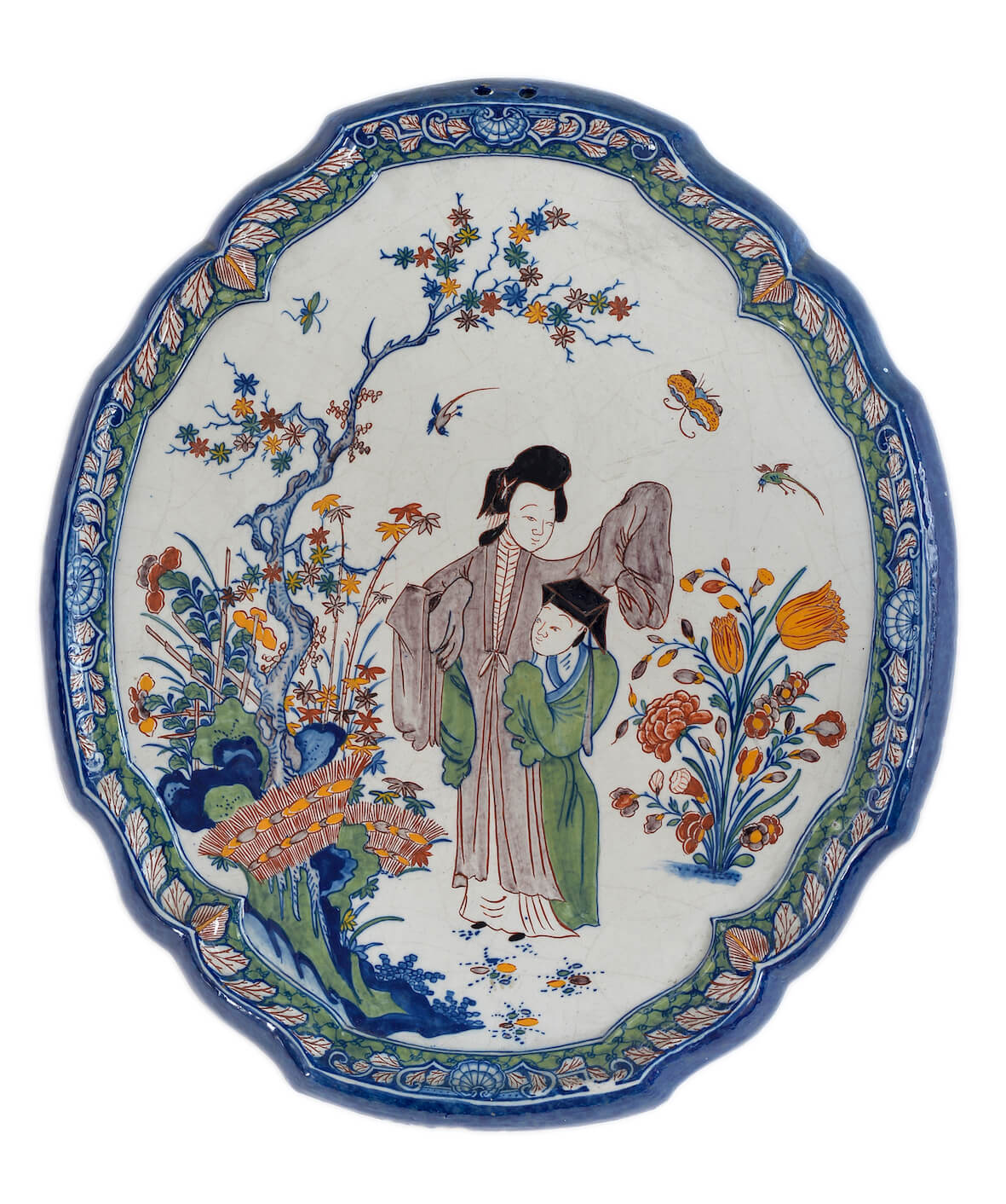 D1888. Polychrome Oval-Shaped Large Plaque Antique plaque Aronson delftware