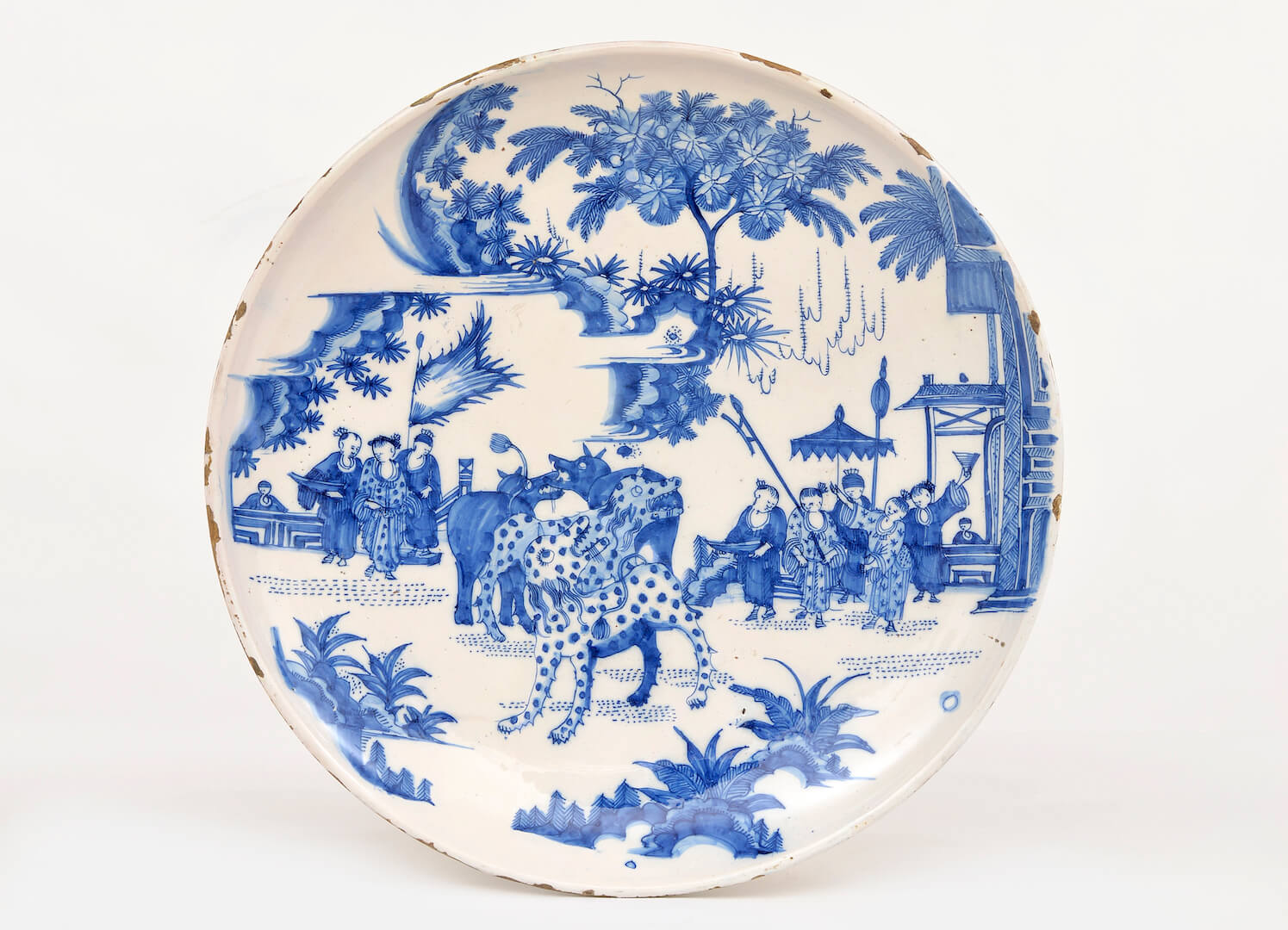 •D1406. Blue and White Chinoiserie Massive Dish antique delftware Aronson plate
