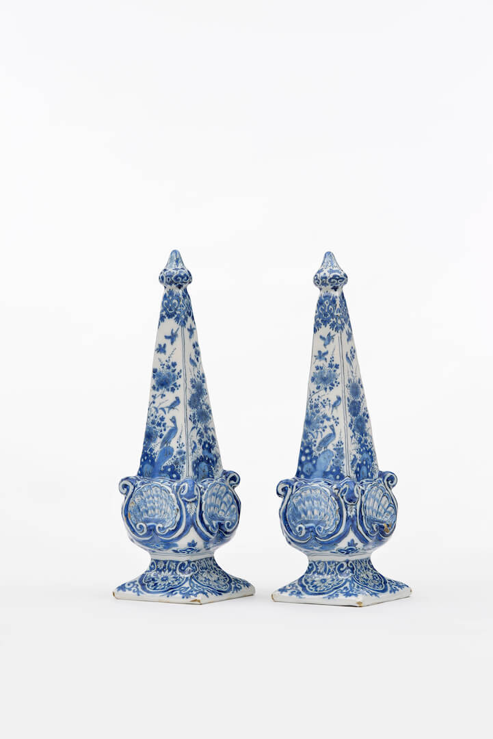•D1415. Pair of Blue and White Obelisks Delftware Obelisks Ceramic