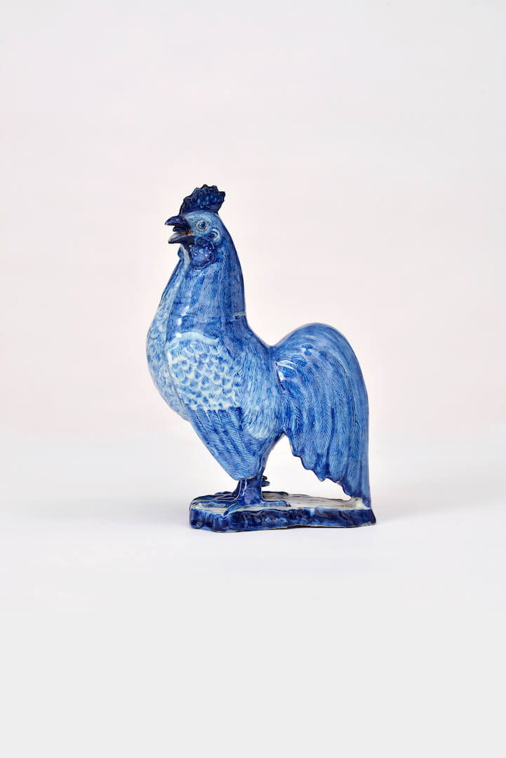 •D1533. Blue and White Figure of a Cockerel Dutch Delftware antique cockerel