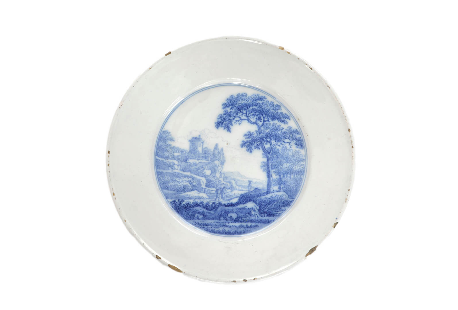 Two blue and white Delftware plates antique