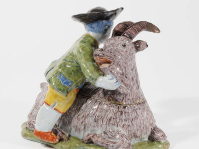 Antique Polychrome Delft Pottery Boy And Goat