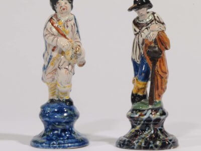 Antique Polychrome Figures Of A Hurdy-Gurdy Player And A Shepherd