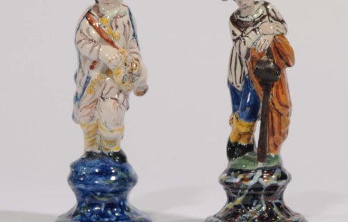 Antique Polychrome Figures Of A Hurdy-Gurdy Player And A Shepherd