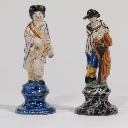 Antique Polychrome Figures Of A Hurdy-Gurdy Player And A Shepherd