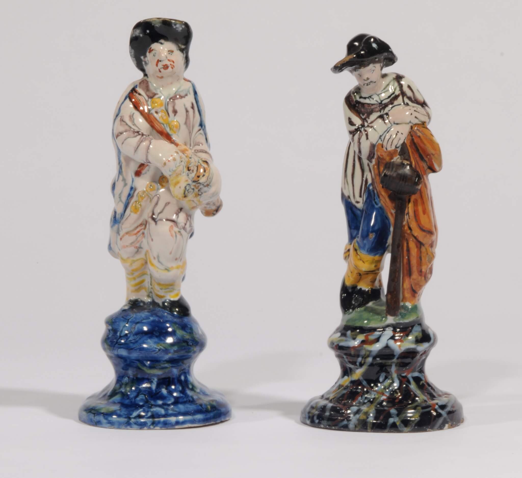 Antique Polychrome Figures of a Hurdy-Gurdy Player and a Shepherd