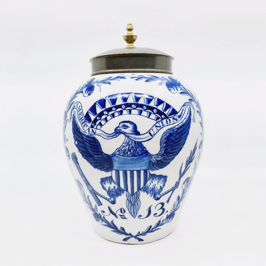 antique American union tobacco jar delftware