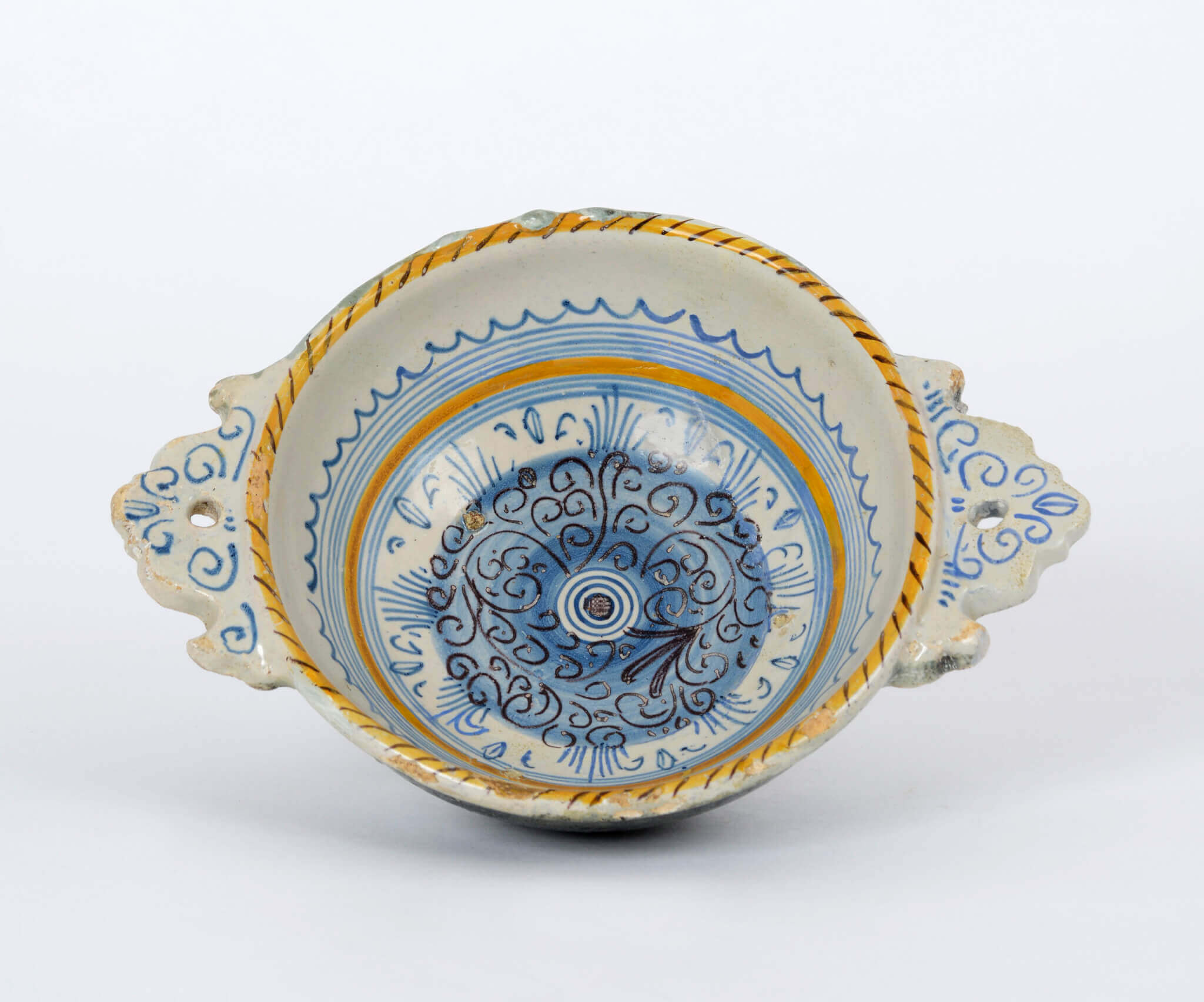 Majolica bowl. Blue and orange