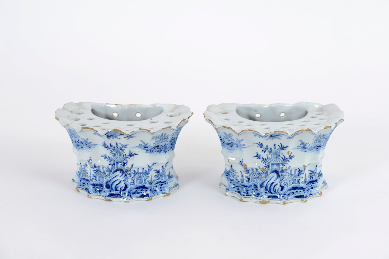 1929. Pair of Blue and White Flower Holders