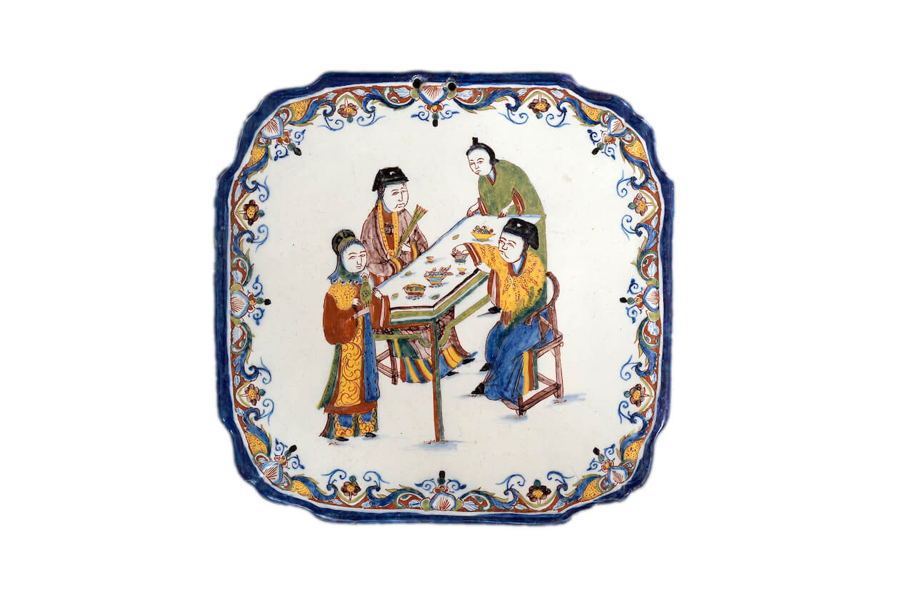 1932. Polychrome Chamfered Square Plaque