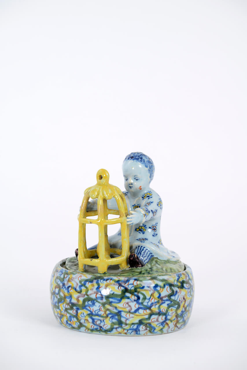 1942. Polychrome Child and Birdcage Tureen and Cover