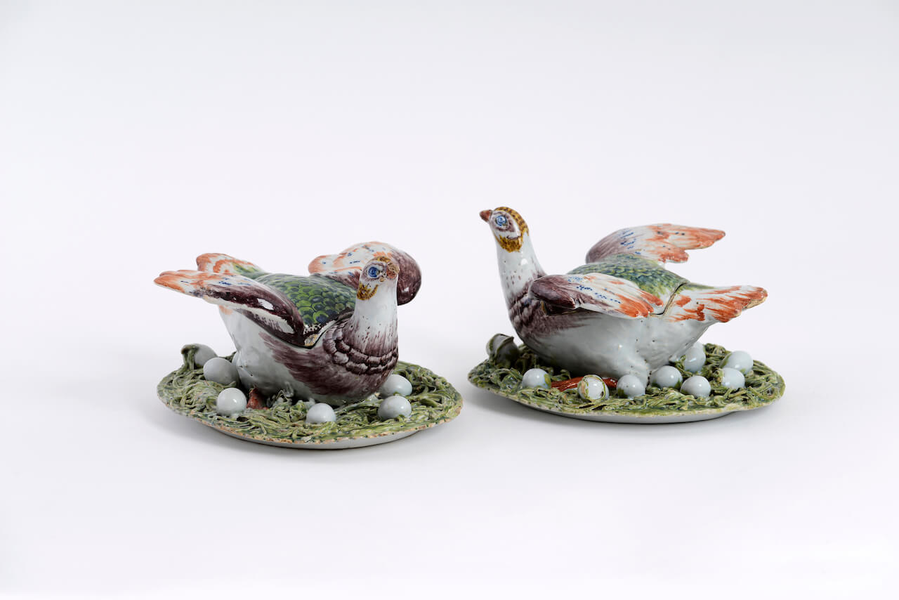 1944. Pair of Polychrome Hen Tureens and Covers