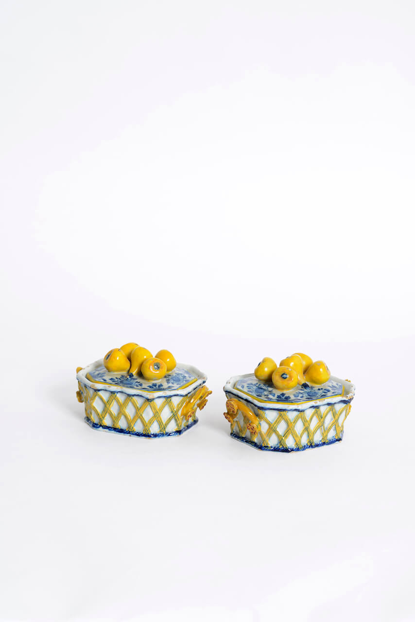 1949. Pair of Polychrome Butter Tubs and Covers