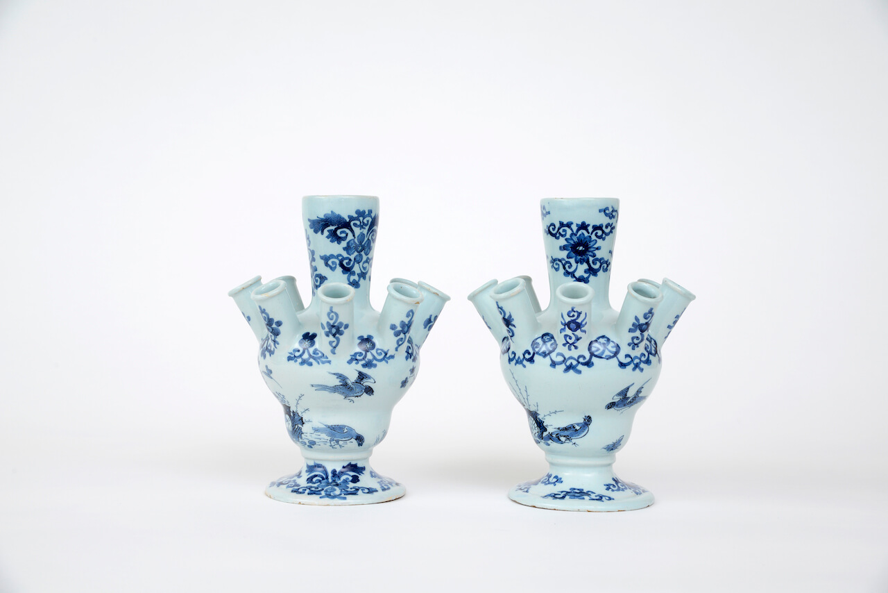 1905. Pair of Blue and White Flower Vases