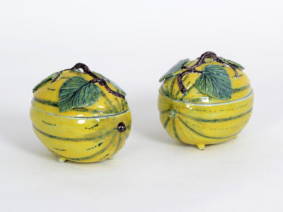 Pair Of Polychrome Melon Tureens And Covers