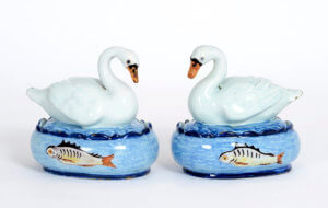 Pair Of Polychrome Swan Tureens And Covers
