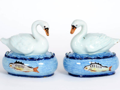 Pair Of Polychrome Swan Tureens And Covers