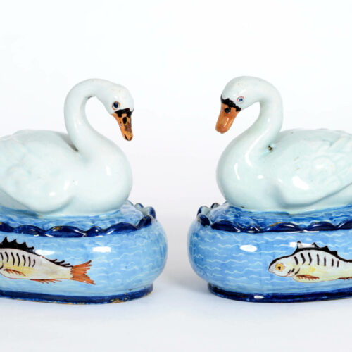 Pair Of Polychrome Swan Tureens And Covers