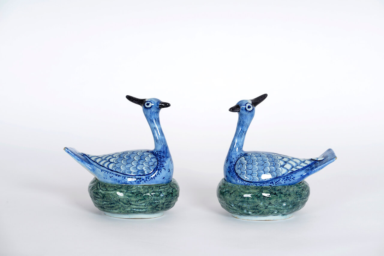 1952. Pair of Polychrome Plover Tureens and Covers