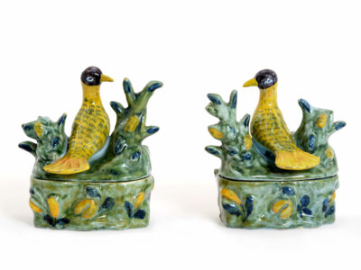 Pair Of Polychrome Bird Tureens And Covers