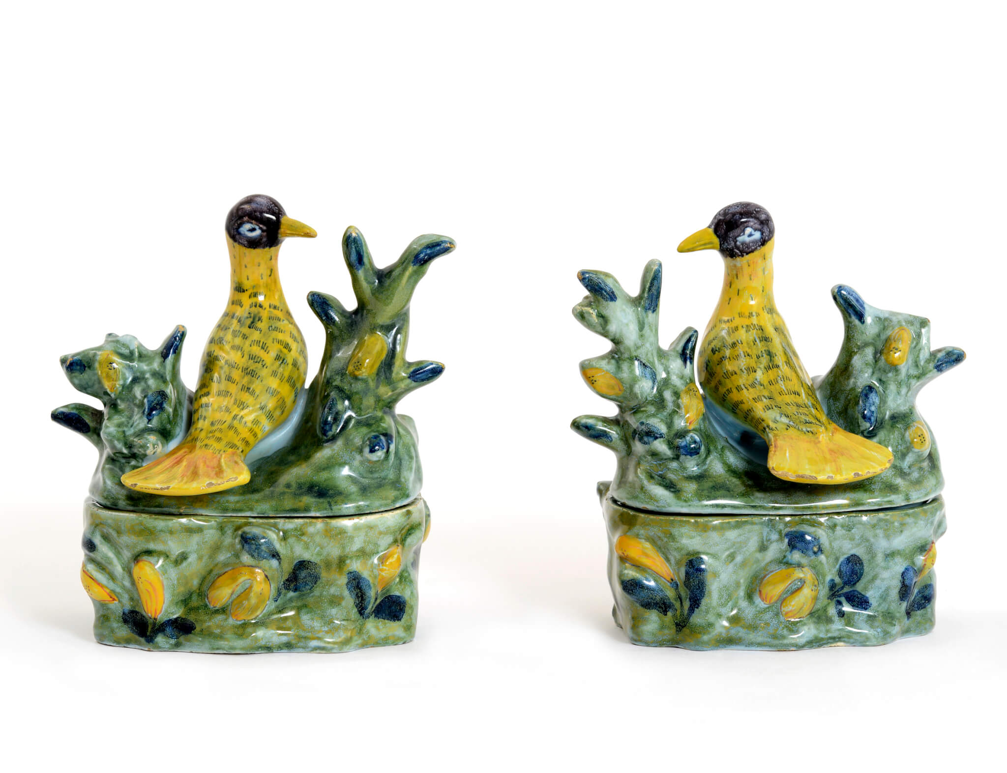 Pair of Polychrome Bird Tureens and Covers