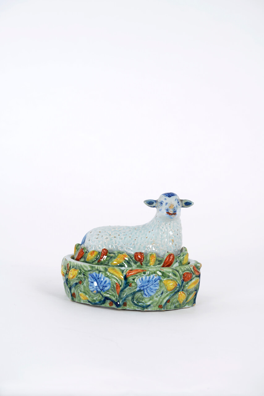 Polychrome Delftware tureen sheep