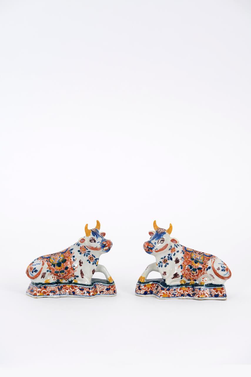 1960. Pair of Polychrome Figures of Recumbent Cows
