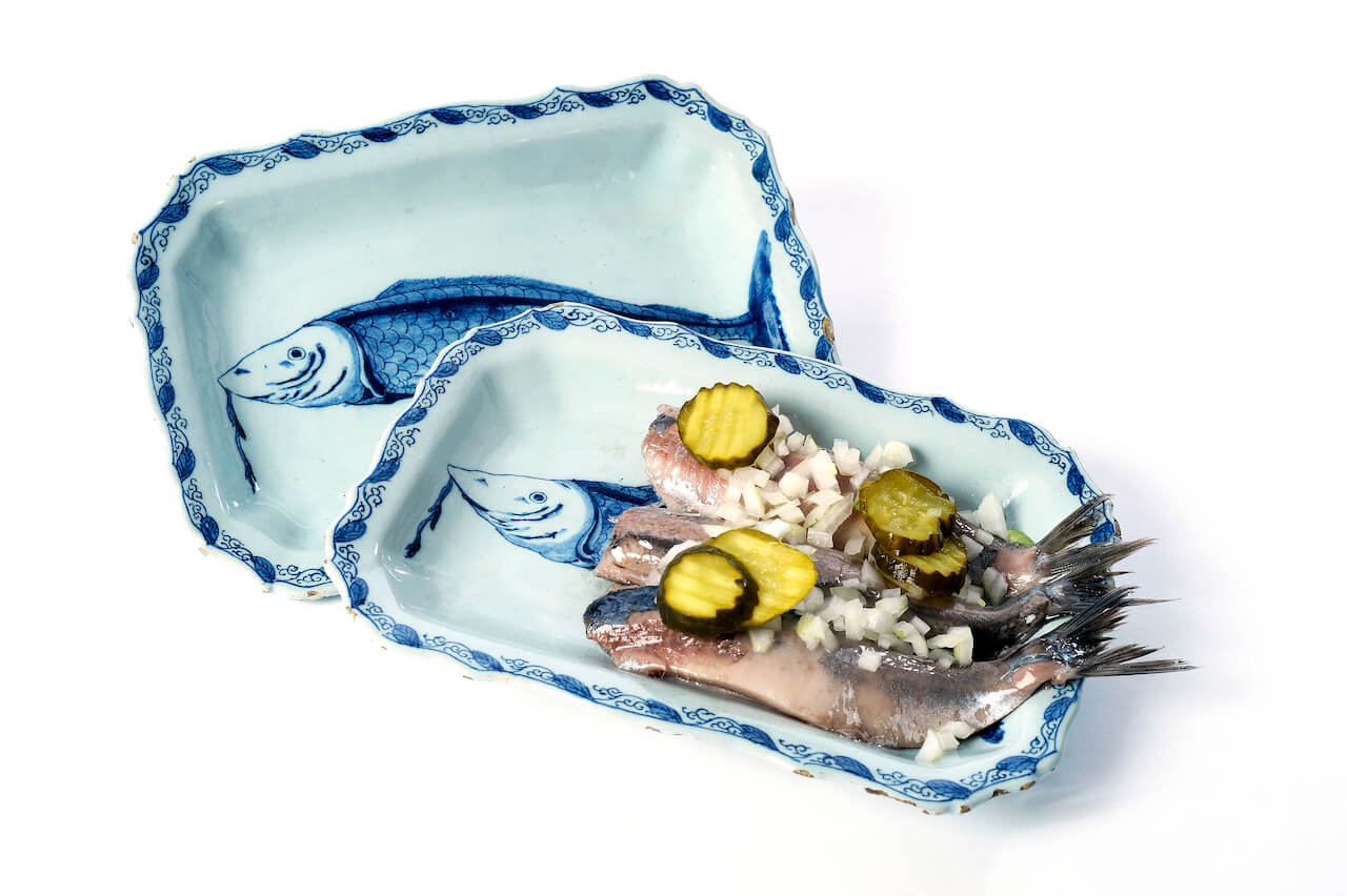 1973. Pair of Blue and White Rectangular Herring Dishes Herring dishes