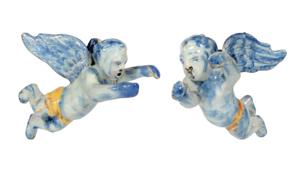 1943. Pair of Polychrome Figures of Flying Cherubs