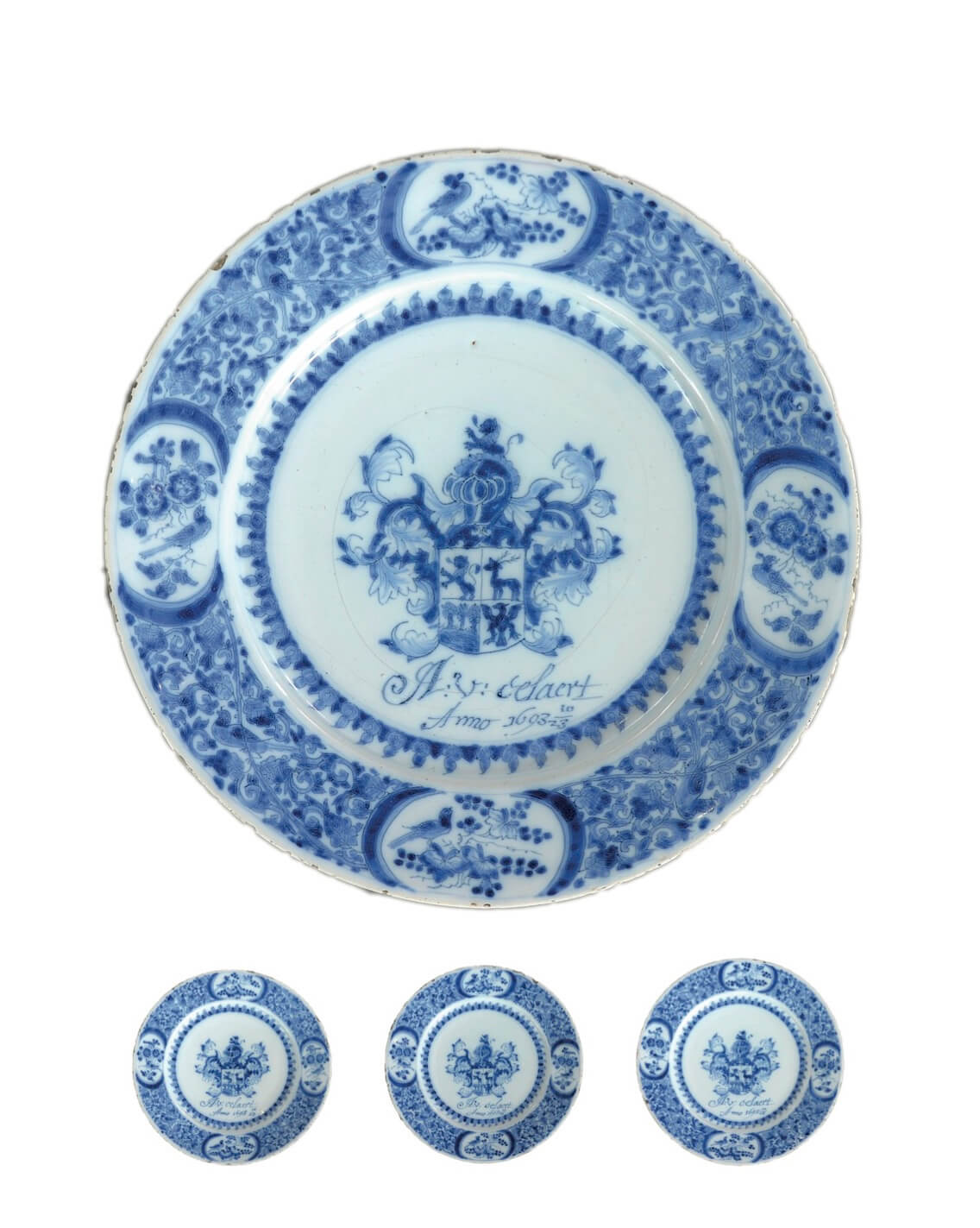 1908. Set of Four Blue and White Armorial Plates