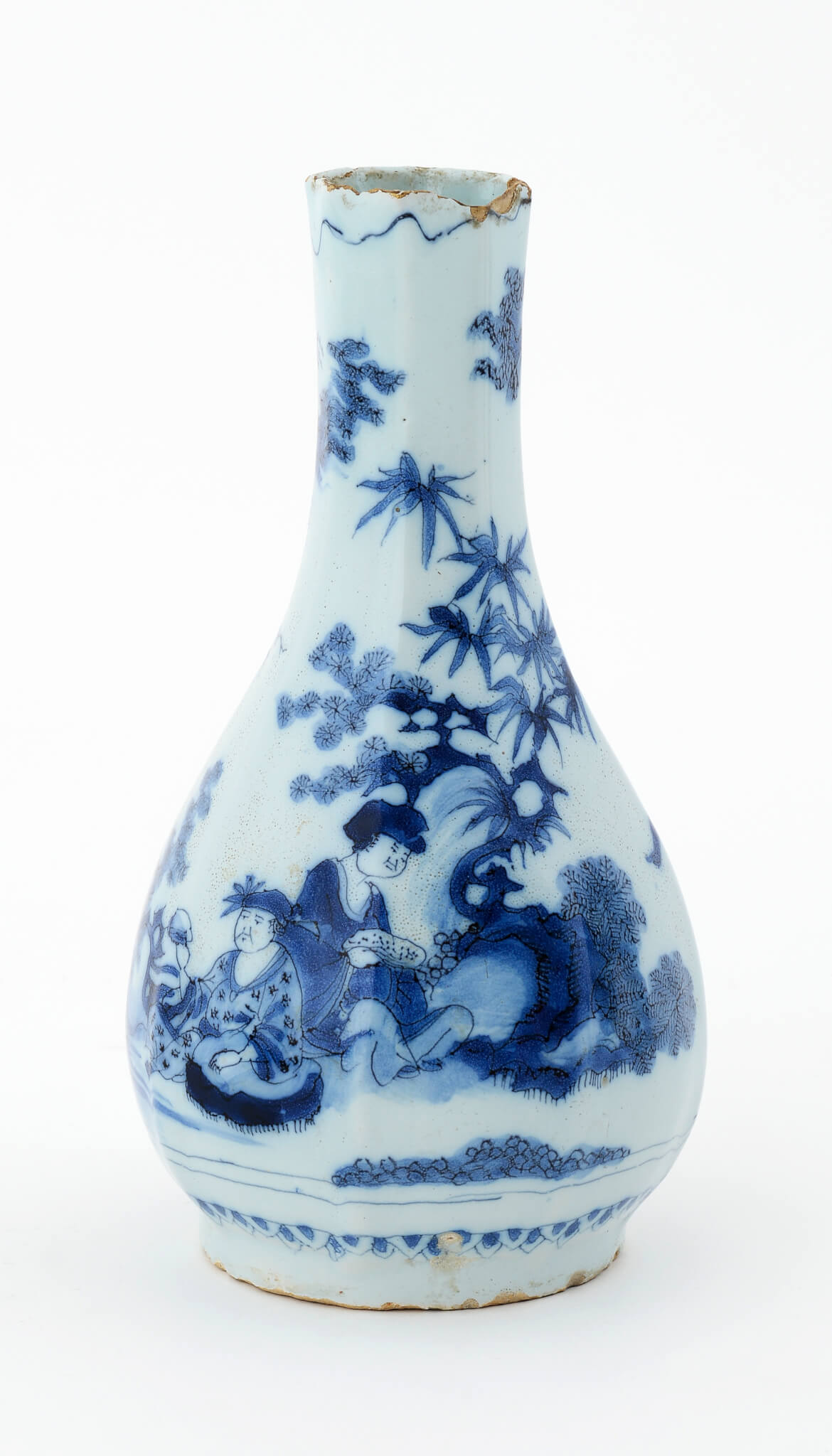 Blue and white octagonal bottle vase