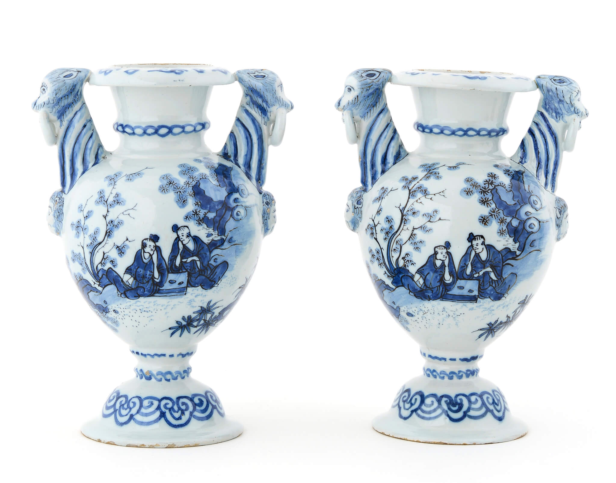 Pair of vases with beast-and-ring handles