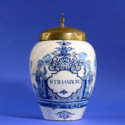D1897. Blue And White Large Tobacco Jar With Brass Cover