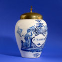 Large Blue And White Tobacco Jar