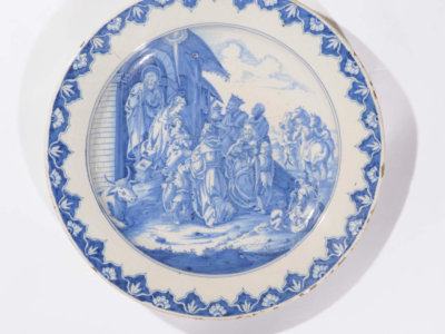 D1023 Blue And White Large Biblical Dish Delftware