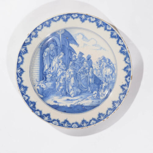 D1023 Blue And White Large Biblical Dish Delftware