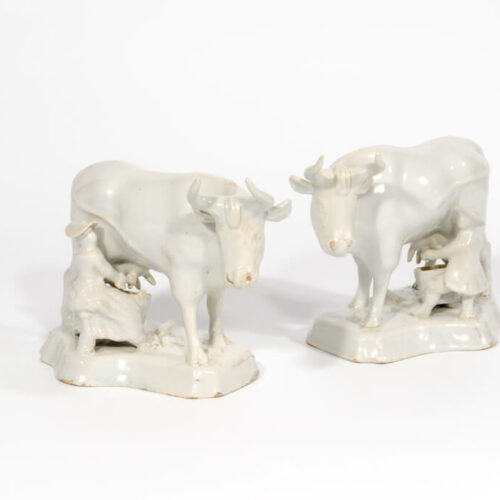 C59 White Milking Group Delftware Cows